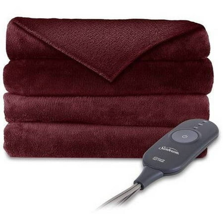 Dover Blanket - Sunbeam Electric Heated Microplush Throw Blanket, 60-Inch by 50-Inch, Garnet (TSM8TSR31025AWD)