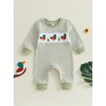 thumbnail image 2 of RUINIXCW Baby Boy Long Sleeve Romper Striped Mallard Embroidered Waffle Jumpsuit, 2 of 7