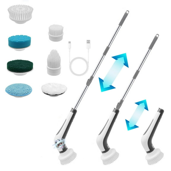 Electric Cleaning Brush with 7 Interchangeable Heads - 47.2In Telescoping Handle 2 Speeds Cordless Waterproof Scrubber for Shower Tile Bathtub Kitchen