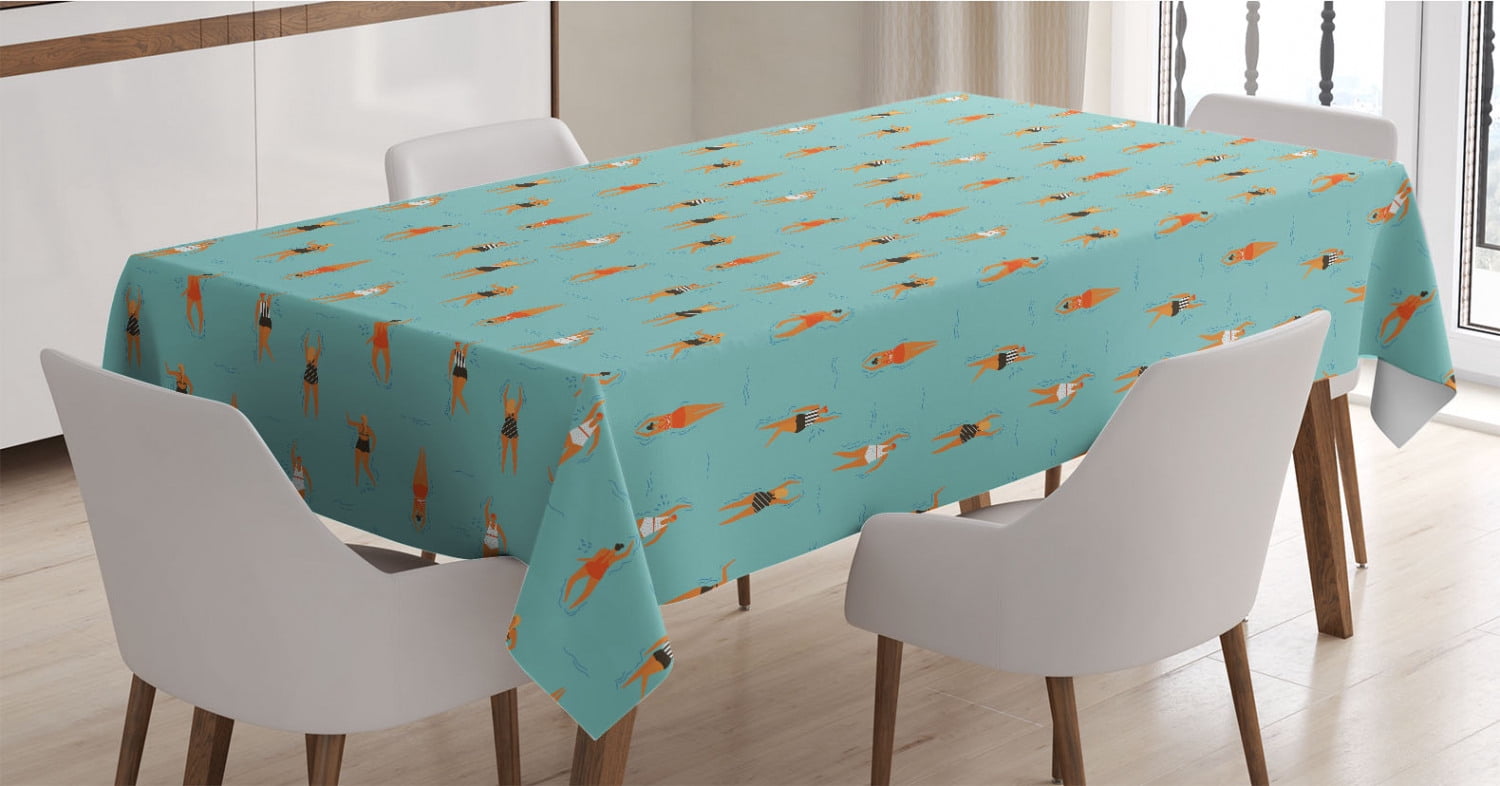 Pool Table Tablecloth Pool Party Tablecloth, Women in Various Swimsuit Swimming Vacation ...