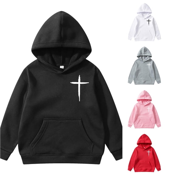 SONXAHE Cross Print Hoodie for Toddler Boys Long Sleeve Casual Hooded Sweatshirt Daily Pullover Tops,Black