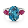 thumbnail image 2 of Gem Stone King 925 Sterling Silver London Blue Topaz and Red Created Ruby Ring for Women (8.50 Cttw, 14X10MM Oval and 7X5MM Pear Shape, Gemstone November Birthstone, Size 8), 2 of 3