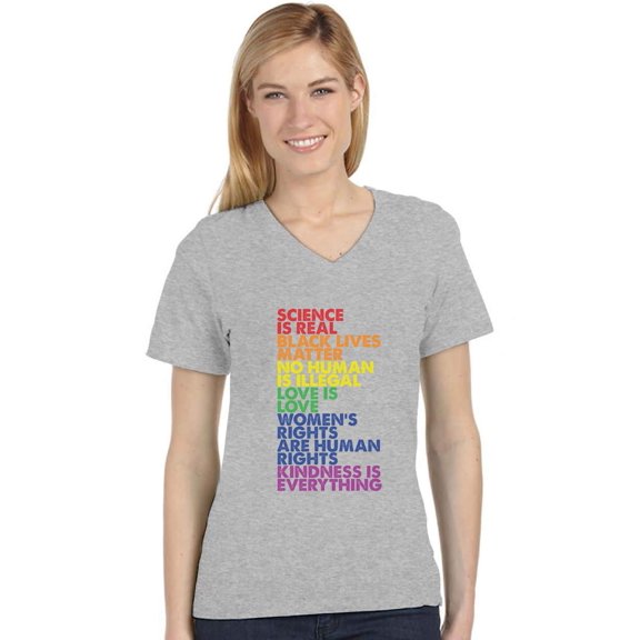 Pride Shirt Women Equality Love is Love Gay Rainbow Flag LGBTQ V-Neck Shirts Medium Gray