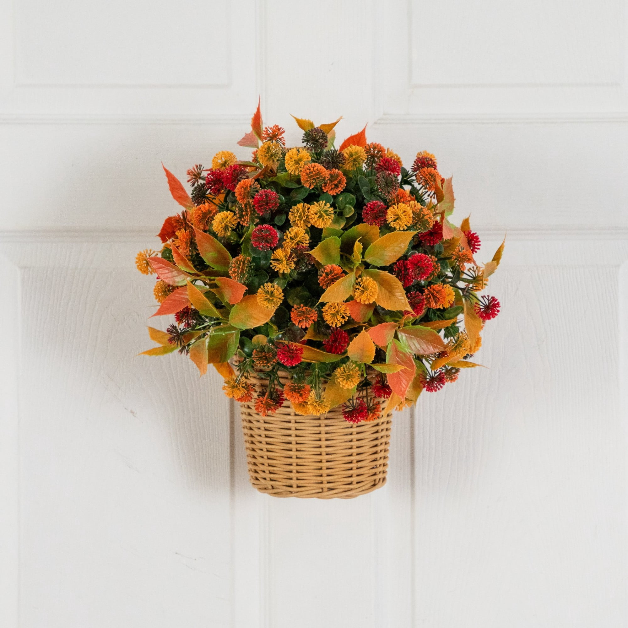 14in. UV Resistant Autumn Artificial Mixed Fall Mum in Wicker Basket (Indoor/Outdoor)