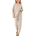 thumbnail image 3 of Agkizg Girls 2 Piece Summer Outfit Set Long Sleeve Round Neck Top and Pants Cozy Winter Matching Set for Big Kids, 3 of 6