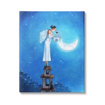 Angel Pouring Moon Cityscape Landscape Painting Gallery Wrapped Canvas Print Wall Art
