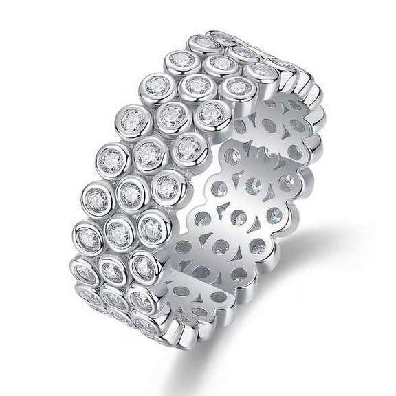 Full Eternity Women's Honeycomb Bezel Set Ring 2 Ct Diamond 14K White Gold Over