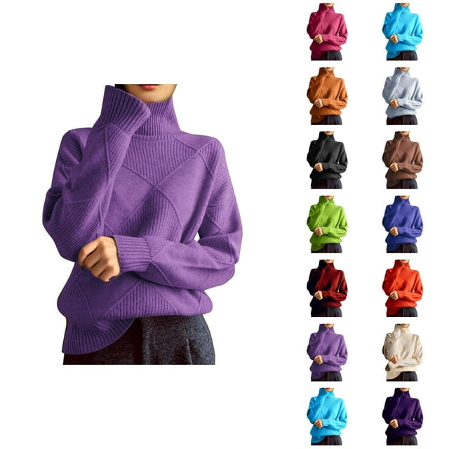 Chandail Col Roulé Femme Automne Hiver 2026 Tendance Manches Longues Tricoté Uni Chandail Jumper Tops