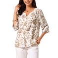 thumbnail image 1 of BLUSA BOHEMIA FLORAL PARA MUJER INSPIRE CHIC ESCOTE EN V MANGA 3/4 TUNICA M Marrón, 1 of 6