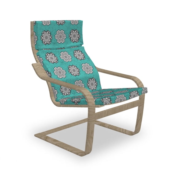 Blue Mandala Armchair Pad and Slipcover, Medieval Floral Royal Pattern Symmetrical Motifs, 1 Piece Soft Cushion Replacement with Removable Cover, Turquoise Black, by Ambesonne