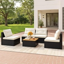 Topcobe 5 Piece Outdoor Furniture Set with Solid Tabletop and Soft Cushions, Outdoor Deck Furniture