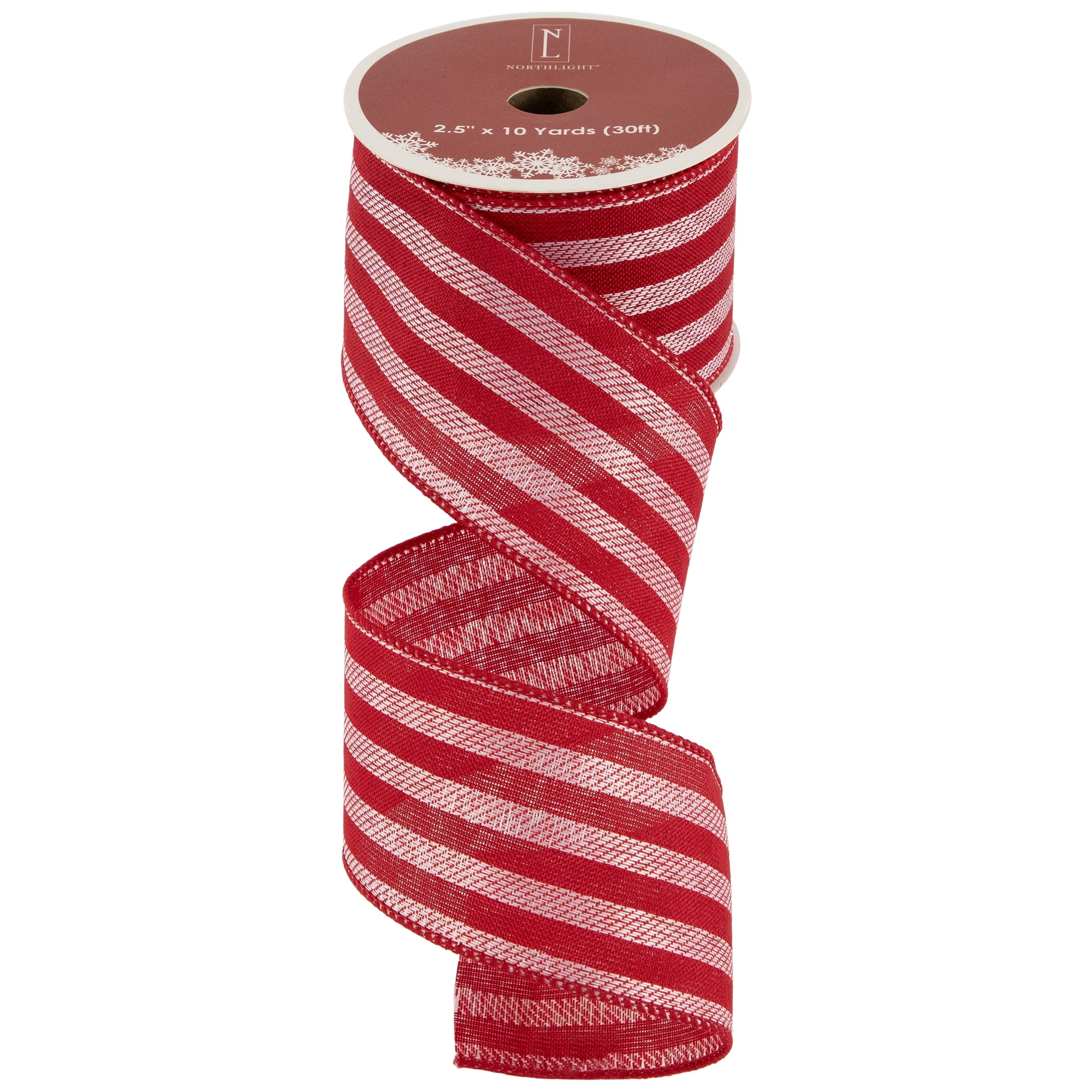 Northlight Red and White Striped Wired Craft Christmas Ribbon 2.5" x 10 Yards