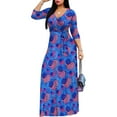 thumbnail image 2 of Women's Maxi Floral Print Casual 3/4 Sleeve V-Neck Wrap Tie Waist Long Dress For Women Plus Size Summer Vacation Boho Beach Chic Curvy Elegant Outwear Vestidos, 2 of 4