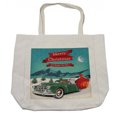 thumbnail image 1 of Christmas Shopping Bag, Santa Claus in a Classic Car with Bag of Toys Snow Winter Starry Night New Year, Eco-Friendly Reusable Bag for Groceries Beach and More, 15.5" X 14.5", Cream, by Ambesonne, 1 of 2