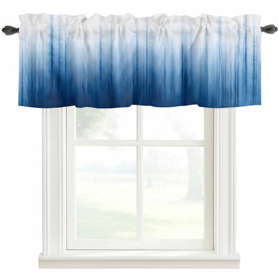 Blue Window Valance Curtain Watercolor Gradient Forest Rod Pocket Valance for Windows Short Curtain for Living Room, Bedroom & Kitchen Window Decor 42x12in