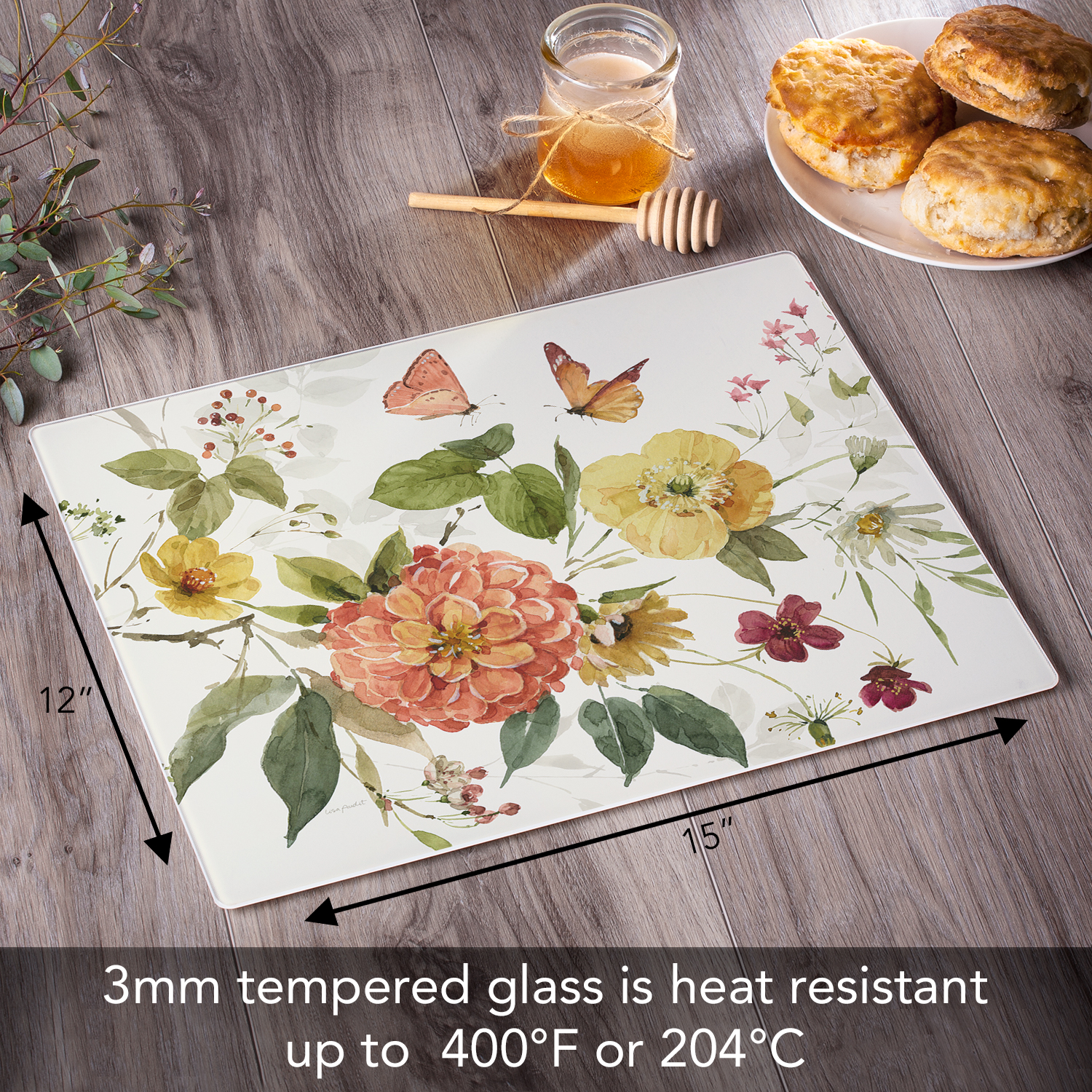 CounterArt Blessed by Nature 3mm Tempered Glass Cutting Board 15" by 12"