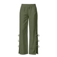 thumbnail image 4 of Women's Cotton Side Lace‑Up Split‑Hem Pants High‑Waist Elastic Waist Casual Long Trousers with Side Pockets Army Green XXXL(XXXL), 4 of 6