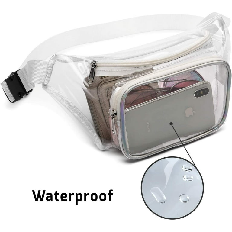 Clear Fanny Pack, Stadium Approved Clear Belt Bag for Women, Waterproof  Clear Waist Bag for Sports, Travel, Concerts (White)