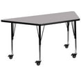 thumbnail image 1 of Mobile 29.5''W x 57.25''L Trapezoid Grey Thermal Laminate Activity Table - Height Adjustable Short Legs, 1 of 5