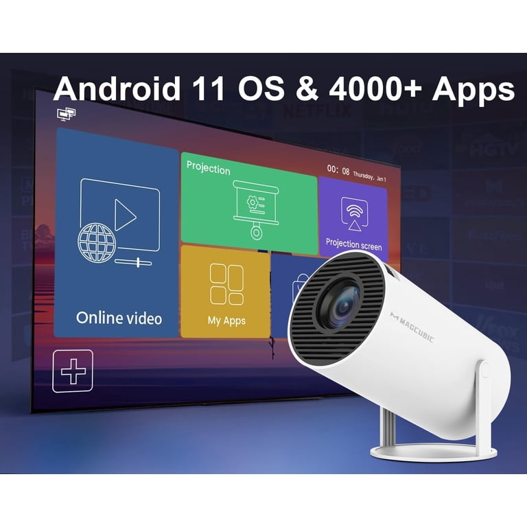 Mini Proiettore Portatile Con Android, Correzione Trapezoidale Automatica 3D, WiFi6, Bluetooth 5.2, Supporto 210° – Full HD 1080P, Zoom 50%
