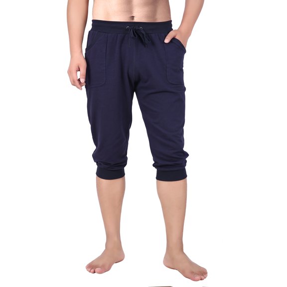 HDE Mens Workout Jogger Casual Waistband Sport Training Cuffed Yoga Capri Pant