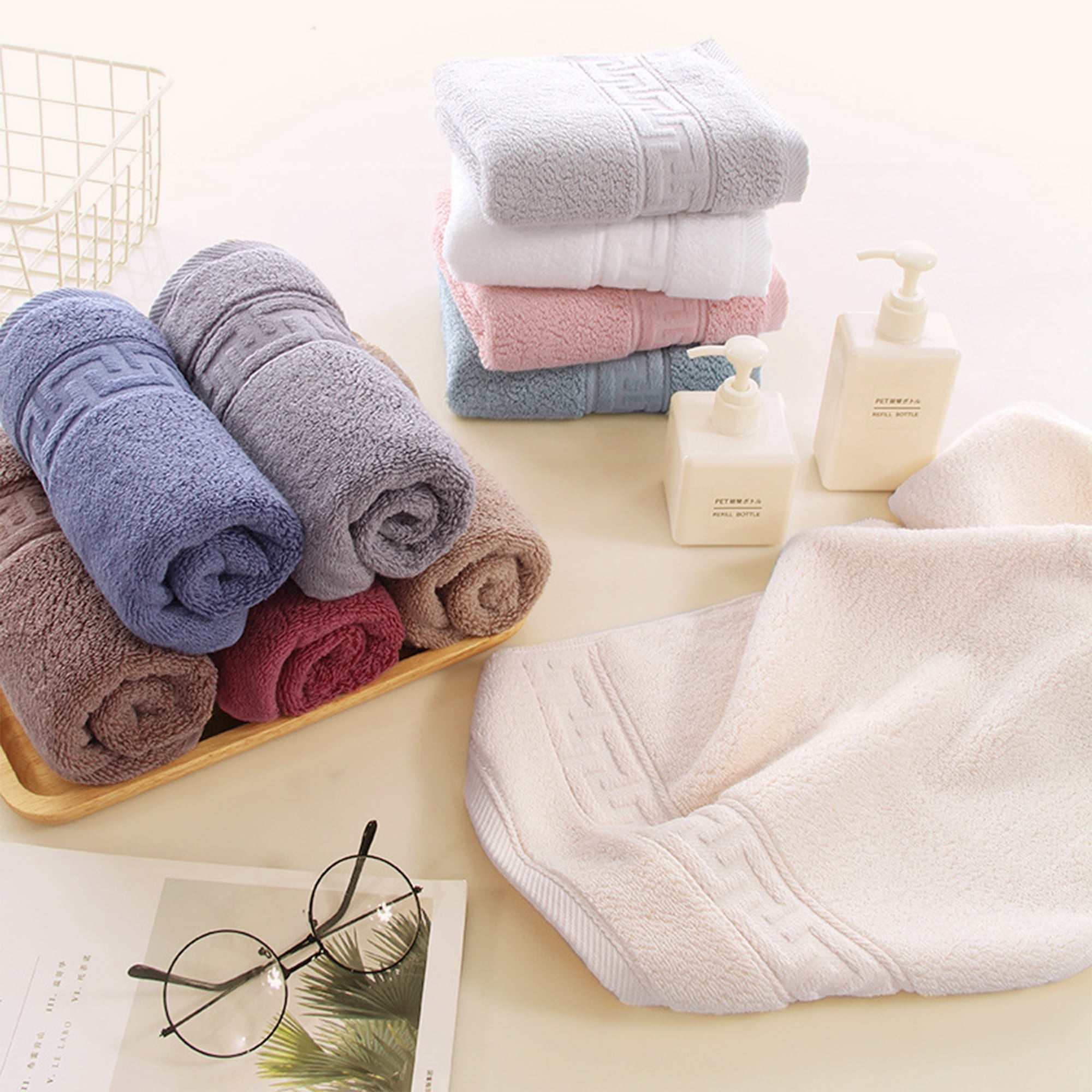 Unique Bargains 13" x 29" Solid Soft Absorbent Hand Towel Pink 4-Piece