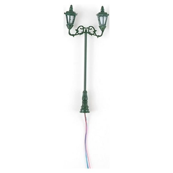 Langgg Model Layout Lights Double-Heads Outdoor Garden Lamps Scale 1:87 Mini Miniature Lamppost Yards Sand Table Railway Scenery Green(White Light)