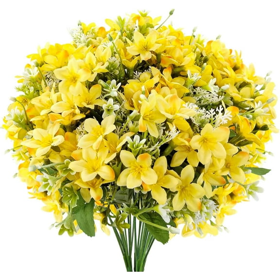 5 Bundles Artificial Silk Lily Flowers Fake Lilies Floral Faux Bouquet for Wedding DIY Decoration Indoor Outdoor Vase Table Centerpieces Kitchen Party Porch Arrangement (Yellow)