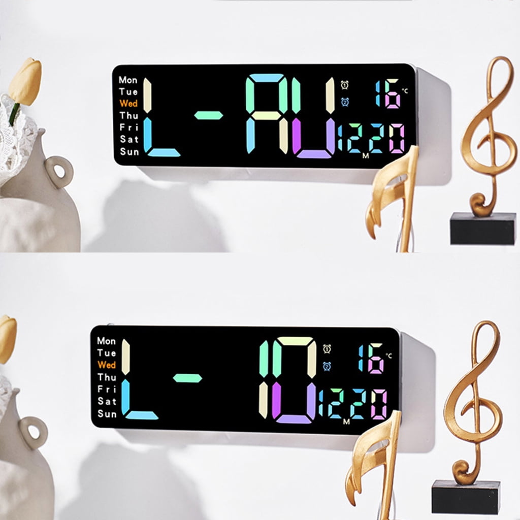 SIEYIO Wall Clock Digital LED Alarm Clock with 12" LED Calendar and Temperature Display for Office Desktop Bedroom Decorations