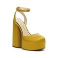 thumbnail image 6 of Jessica Simpson Skilla Yellow Mustard Satin Platform Pump Buckle Strap Block Heel (Satin Brass, 8), 6 of 6