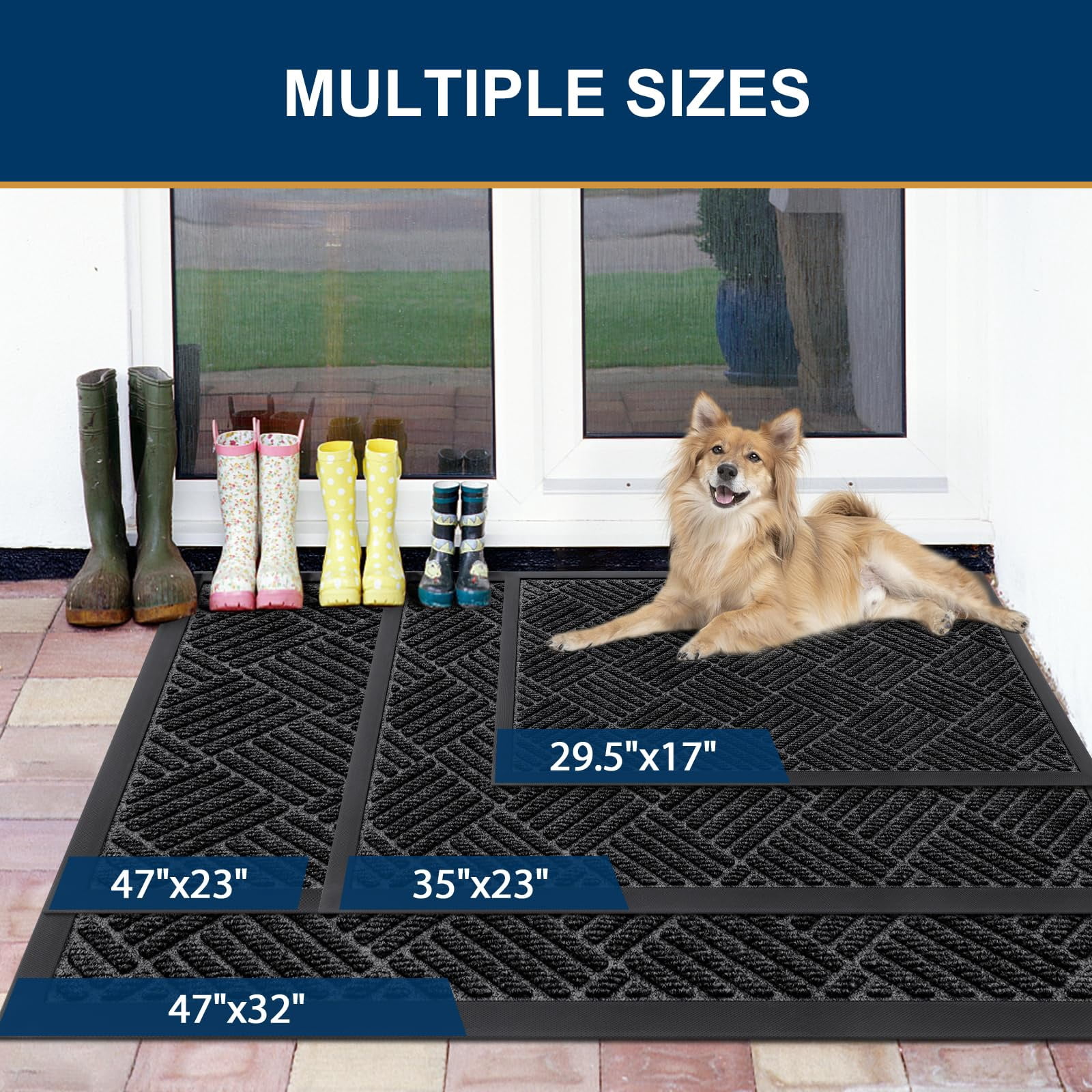 Smiry Front Door Mats For Inside, Low Profile Heavy Duty Outdoor Doormats, Non Slip Dirt Trapper Entryway Mat, 29.5x17, Black