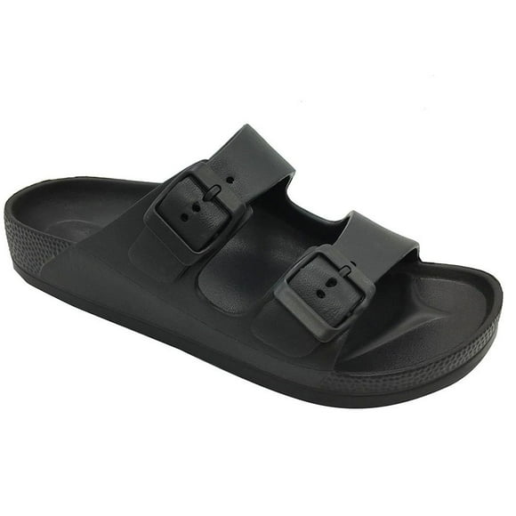 FUNKYMONKEY Men's Comfort Slides Double Buckle Adjustable EVA Flat Sandals (8 M US, Black/SPK)