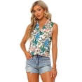 thumbnail image 1 of Camisa hawaiana para mujer Blusa de playa con botones florales tropicales blanco L, 1 of 4