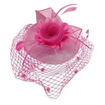 Baberdicy Hat Women Feathers Clip Cocktail Hair Tea Flower Headband Wedding Mesh Party Accessory Visor Hats for Women Hot Pink