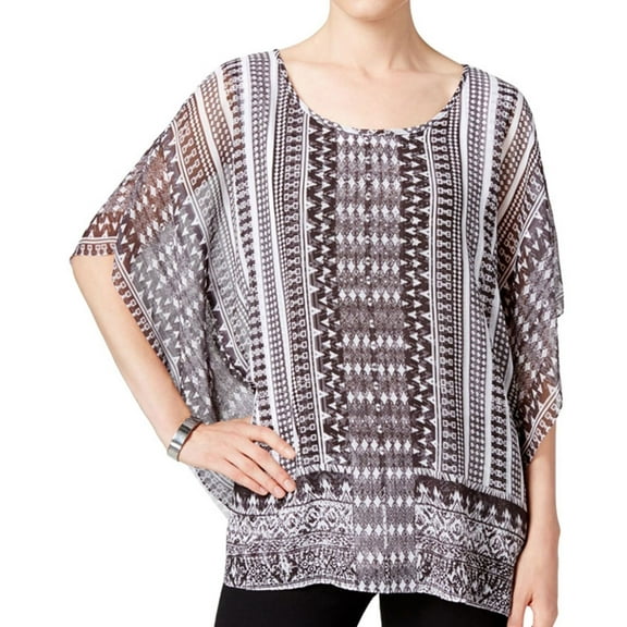 JM Collection Womens Printed Butterfly-Sleeve Pullover Blouse, Black, Small
