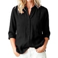 thumbnail image 2 of Babysbule Women Mandarin Collar Henley Blouse Flare 3/4 Sleeve Loose Fit Casual Top for Summer Office Brunch Daily Outfits, 2 of 9