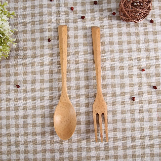 Vajilla De Postre Cuchara De Madera Tenedor, Tenedor De Madera, 2 Piezas / Juego Para Viajar Juego De Cubiertos De Camping Juego De Cubiertos Cergrey Spoon Fork Utensil