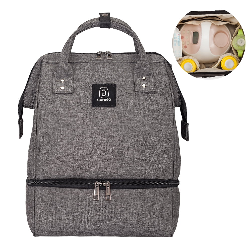 MOMIGO DiaperBreast Pump Backpack - Cooler and Moistureproof Bag Double Layer for Mother Outdoor Working Backpack with USB Charging Port for Women Men, Large