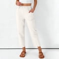 thumbnail image 5 of Lumtrix Cotton Linen Pants for Women 2026 Summer Drawstring High Waisted Capri Wide Leg Beach Vacation Trousers with Pockets White XL, 5 of 7