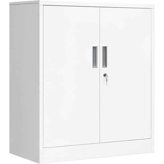 CMY Metal Storage Cabinet, Locking Storage Cabinet with Doors and Adjustable Shelves for Office, Garage, Home-White