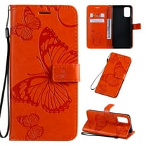 Dteck Galaxy S20 FE (Fan Edition) 5G Case, Embossed Butterfly PU Leather Magnetic Folio Flip Wallet Case Built-in Card Holder with Wrist Strap Stand Cover For Samsung Galaxy S20 FE 6.5 inch, Orange