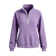 thumbnail image 5 of Corduroy Half Zip Sweatshirt for Womens Mock Neck Long Sleeve Sweater Pullover cozy ribbed raglan kangaroo pocket plus size petite casual fall winter fashion Purple M, 5 of 9