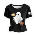thumbnail image 1 of NMMUED T-Shirt Tunique Halloween Col Rond Automne Graphiques pour Femmes Mignons T-Shirt Citrouille Tunique Halloween Noir G, 1 of 4