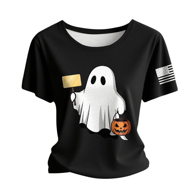 NMMUED T-Shirt Tunique Halloween Col Rond Automne Graphiques pour Femmes Mignons T-Shirt Citrouille Tunique Halloween Noir G