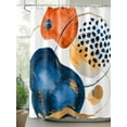 thumbnail image 2 of Abstract Boho Shower Curtain, Orange Navy Watercolor Gold Lines Bathroom Decor Curtains Set with Hooks, Waterproof Fabric Home Accessories， 72 X 78 Inch Long, 2 of 6