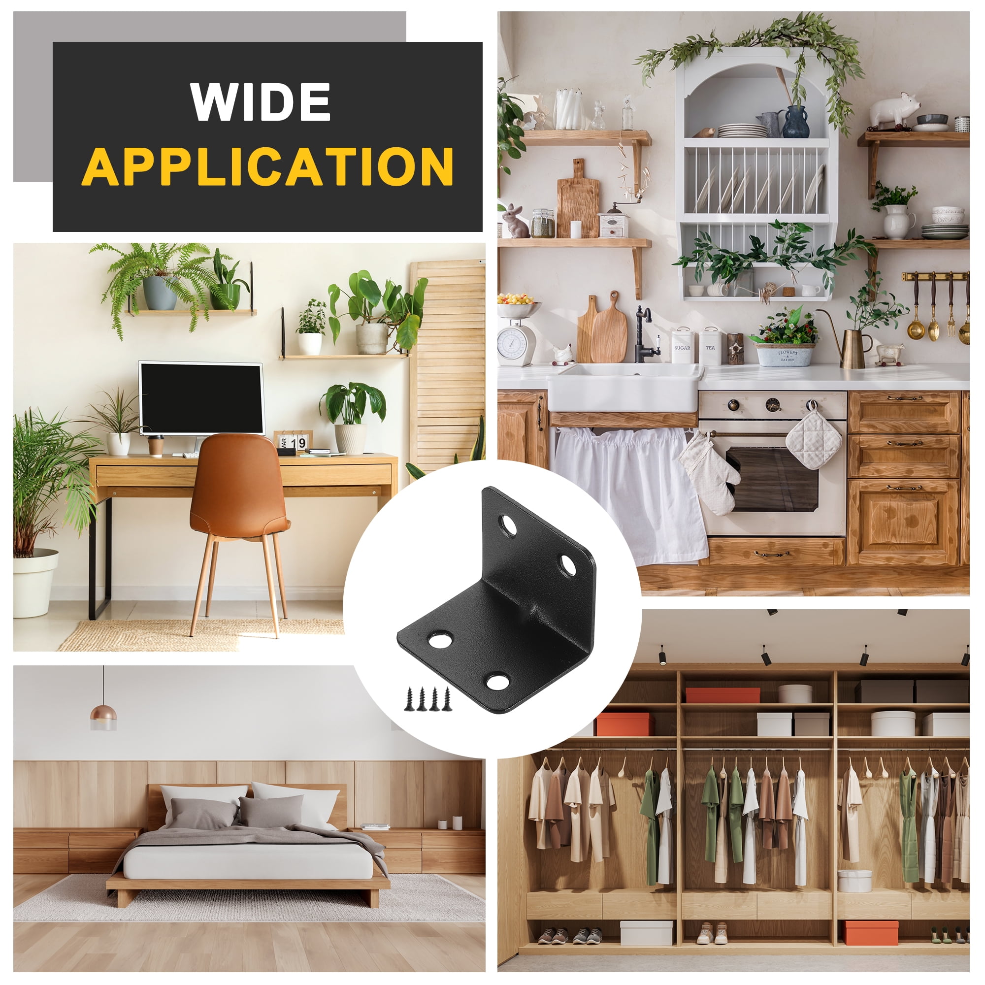 16Pcs L-Shaped Brackets Corner Brace, 1.18"x1.18"x1.5" Corner Bracket Shelf Bracket Right Angle Brackets for Wood Shelves Furniture (30x30x38mm, Black)