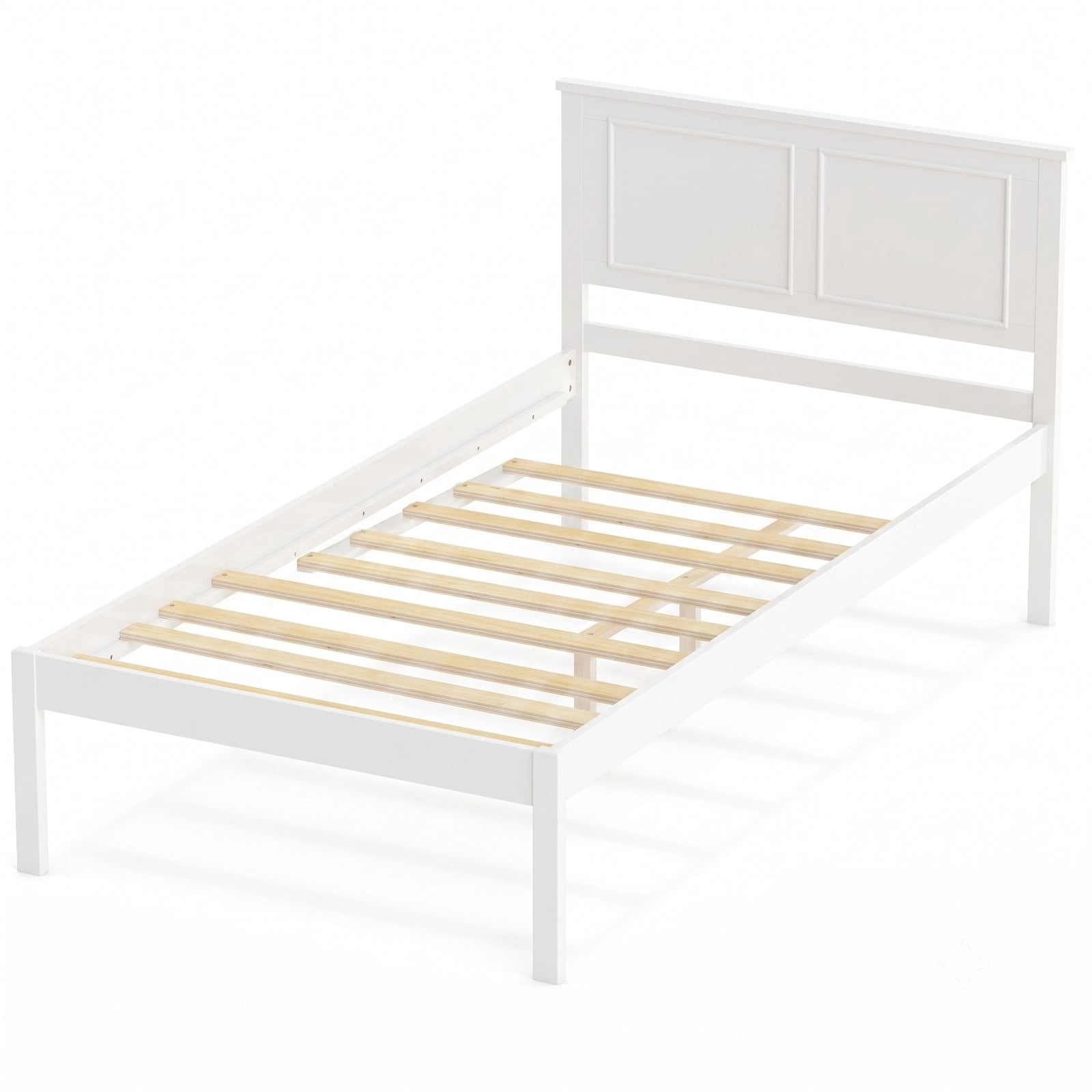 Furnibear Twin Bed Frame, Farmhouse Wood Platform Bed Frame with Paneled Headboard, Twin Bed Frame with Under Bed Storage for Bedroom, White