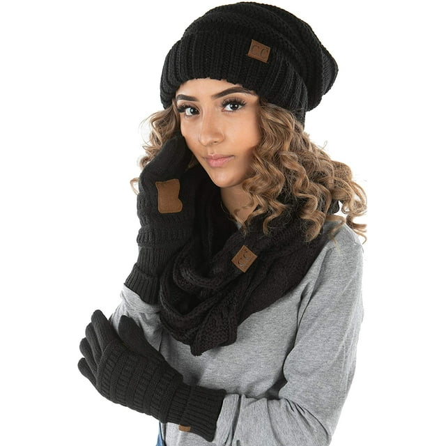 Bonnet Ample Foulard Infini Gant de Texte Ensemble Assorti