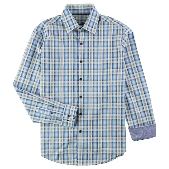 Tasso Elba Mens Plaid Button Up Shirt, Blue, Medium