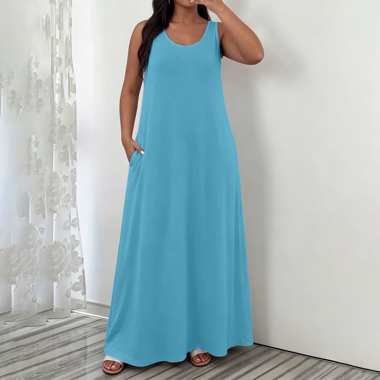 loose tank maxi dress Awoscut Womens Summer Casual Loose Long Tank Dress Sleeveless Turn-Down Collar Button Down Party Beach A-line Maxi Dress (Black, S) at Amazon Women's Clothing store